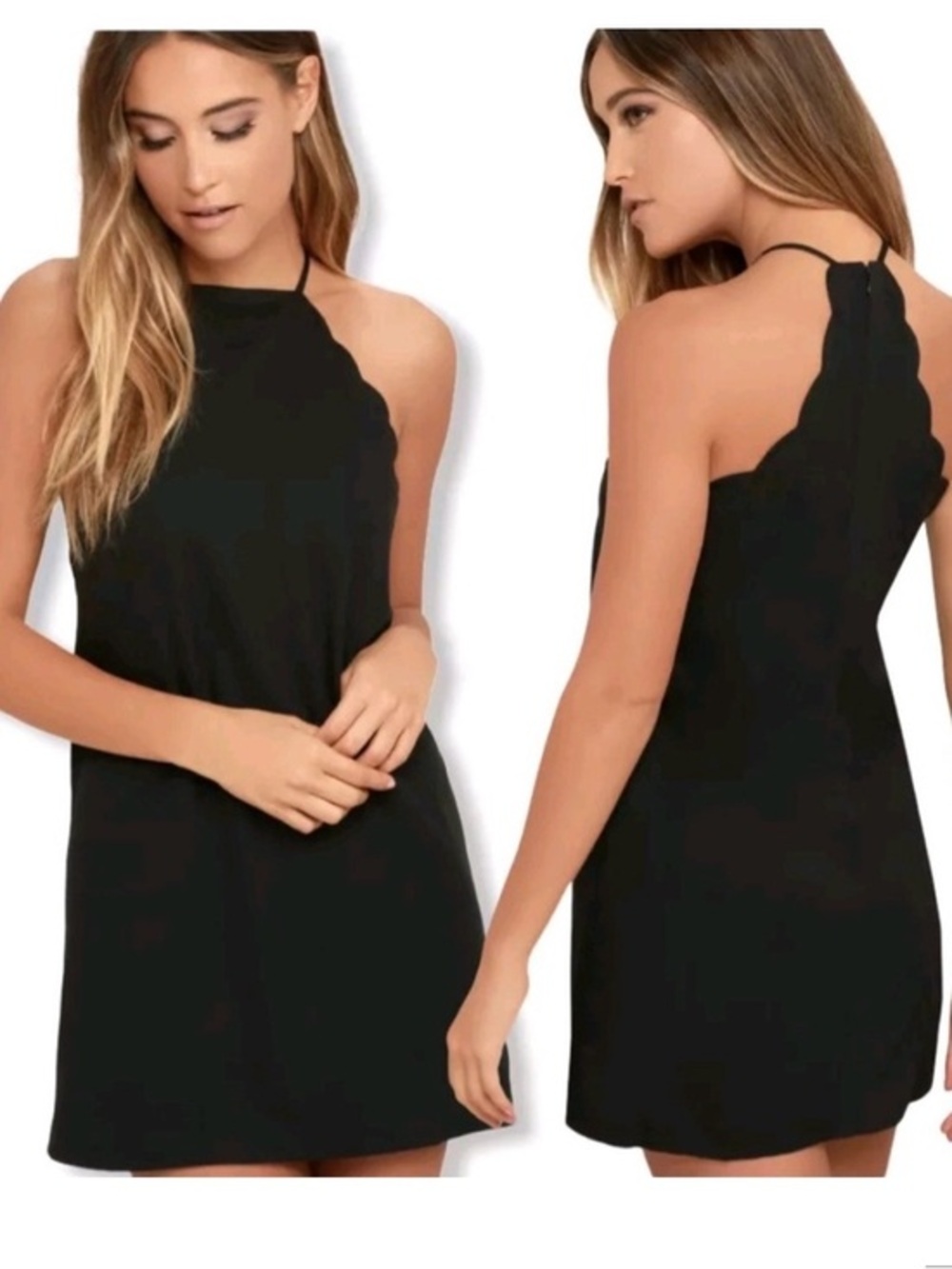 Lulus Endlessly Endearing Little Black Halter Dress Scalloped Edges